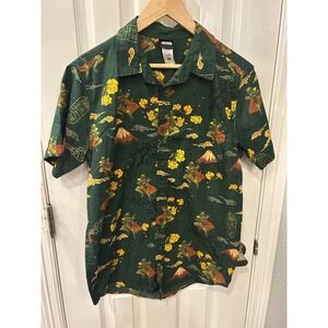 Star Wars Boba Fett Japanese Samurai Ukiyo-e Print Green Button Up Shirt Mens M